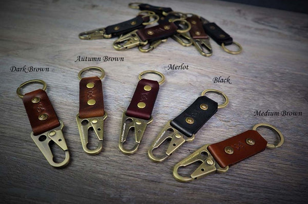 HK Brass Clip Keychains with Full Grain Leather